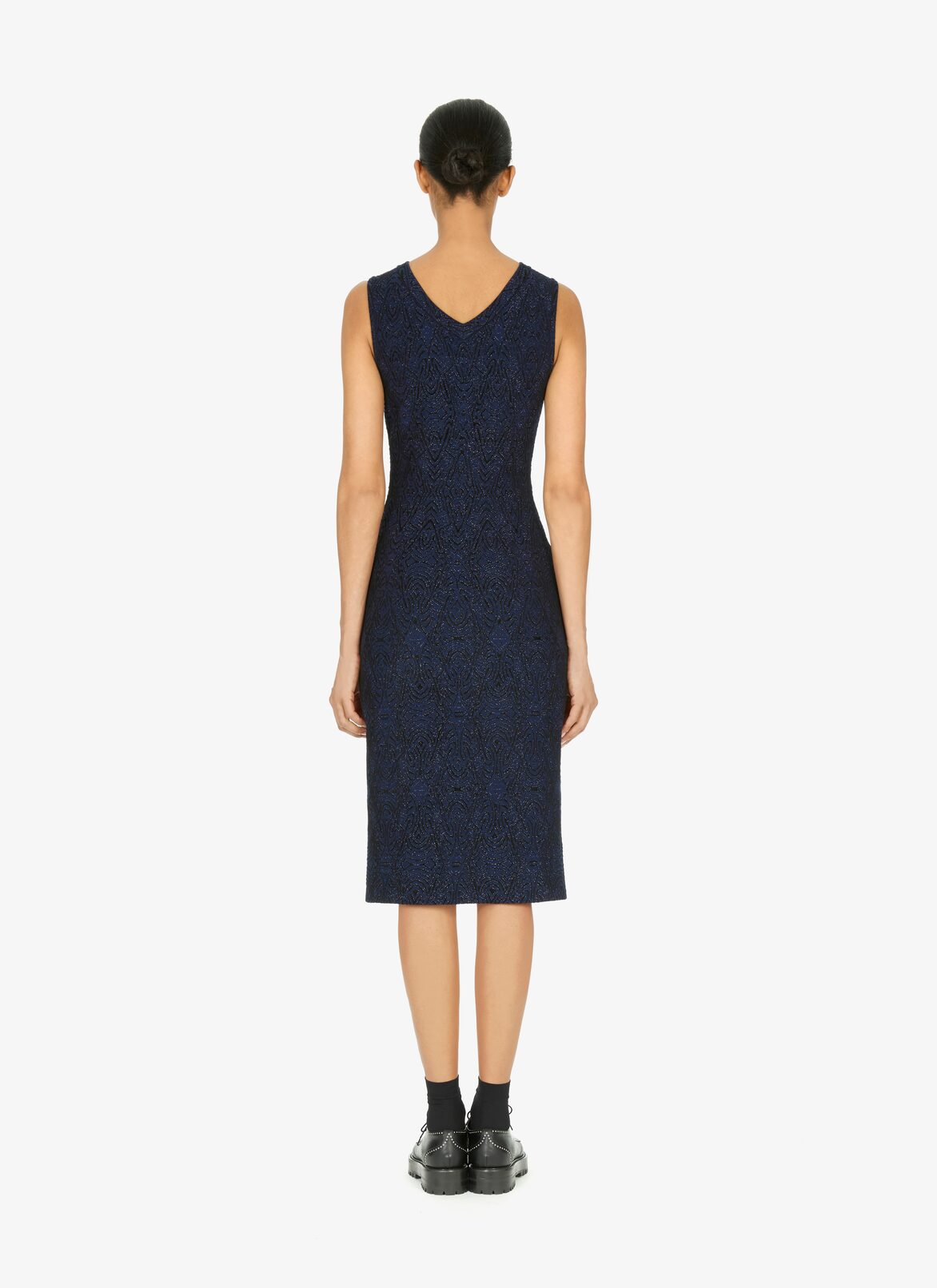 Robe droite en jacquard de laine stretch ALAÏA ROBE DROITE EN JACQUARD DE LAINE STRETCH NUIT/NOIR
